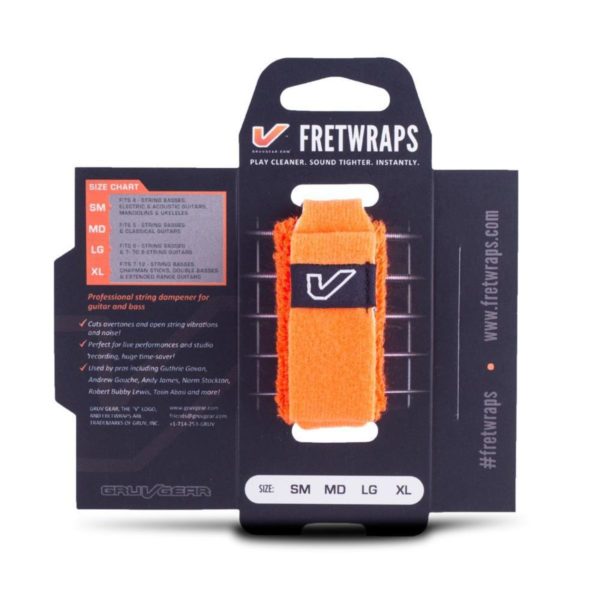 Gruv Gear FretWraps String Muter in Orange shown in packaging on white background