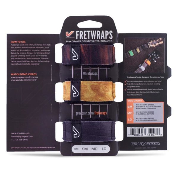 Gruv Gear FretWraps String Muters in Wood, 3pc shown in packaging on white background