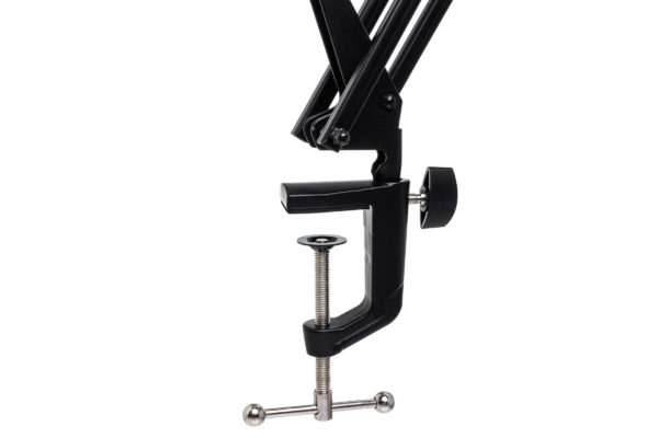 MSB-265 Desktop Microphone Boom Arm close up of c-clamp on white background