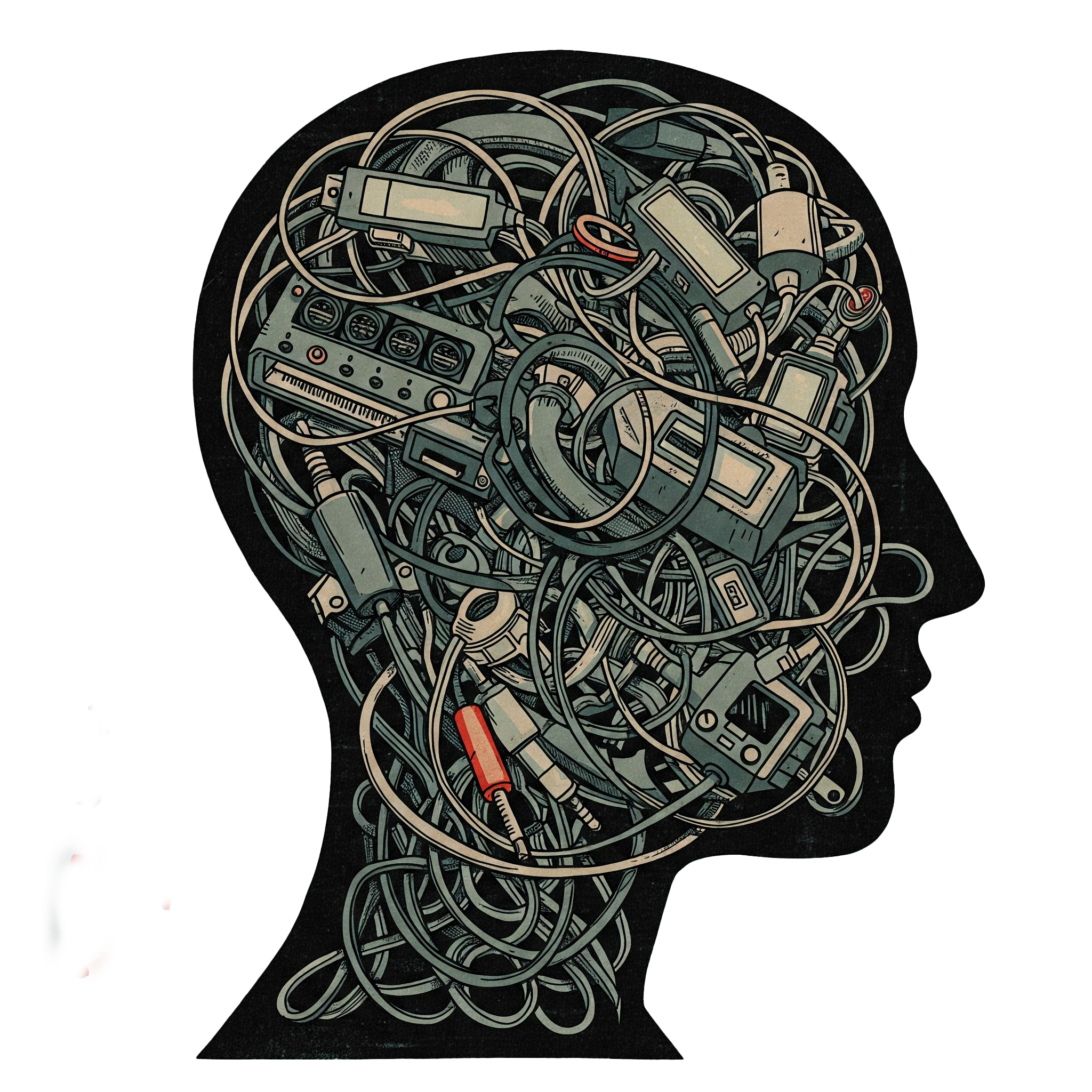 Illustration of human head full of cable