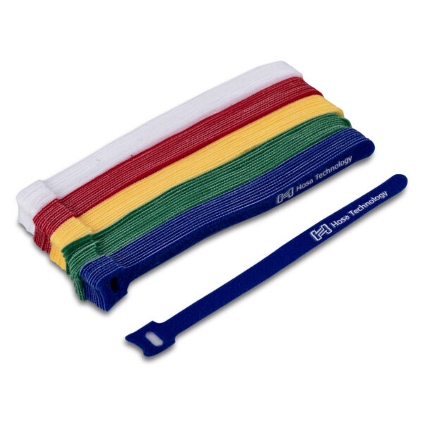 Product Shot of hook and loop cable ties in various colors.