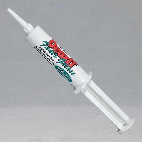 Precision 8g syringe applicator for DeoxIT FaderGrease moving contact lubricant.